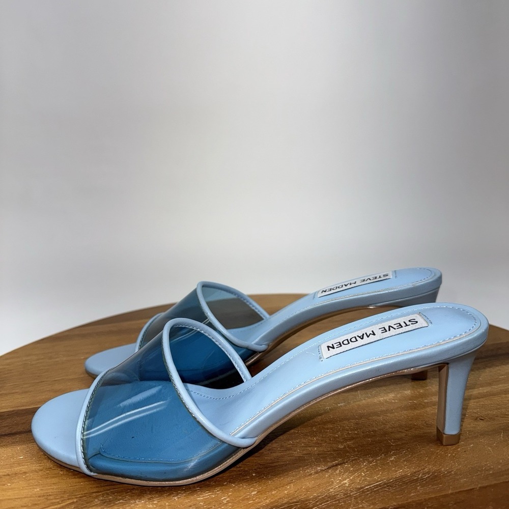 New NWOB Womens Steve Madden Paloma Blue Slip On Heeled Mules Sandals Size 8 M - Picture 2 of 8